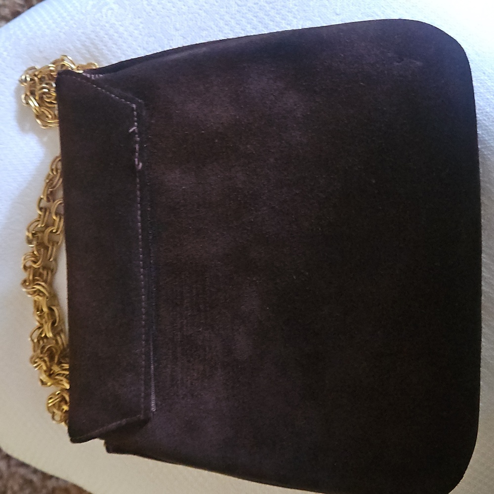 Vintage Brown Suede Bag with Gold Chain - Picture 4 of 12
